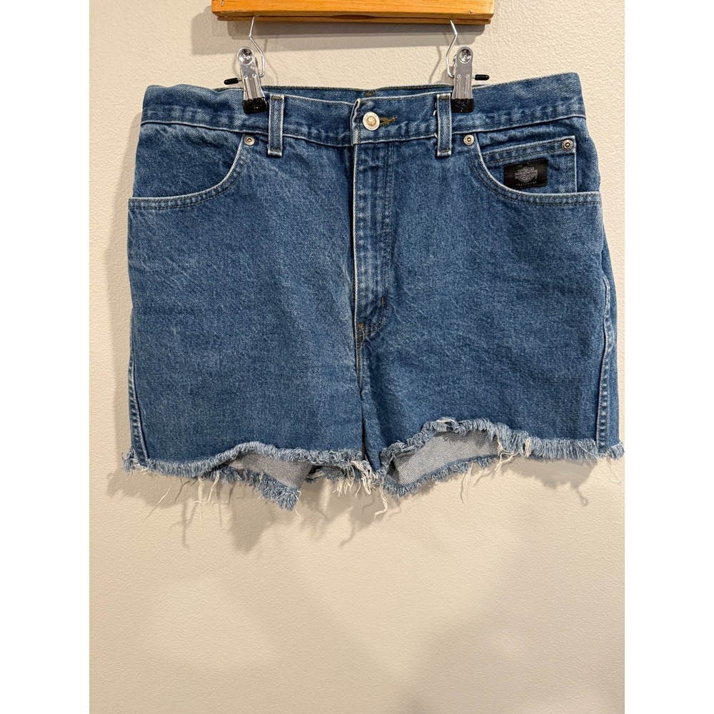 Harley Davidson Cut-Off Shorts Women 14R Blue Denim Cotton 5 Pockets Classic Fit